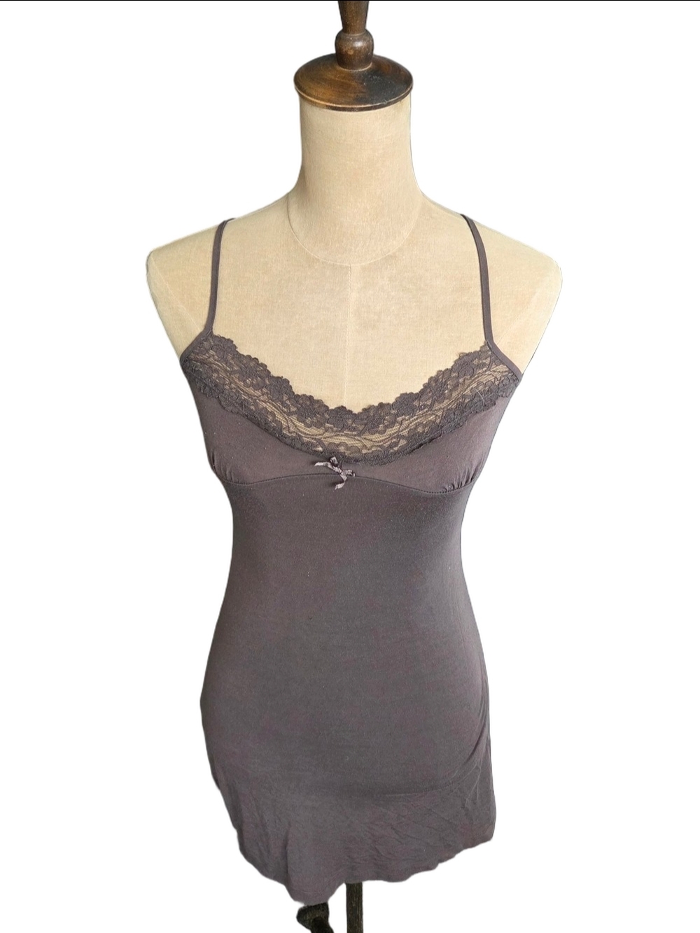 La Senza Lingerie Taupe Brown Lace Trim Slip Chemise Nightgown XS